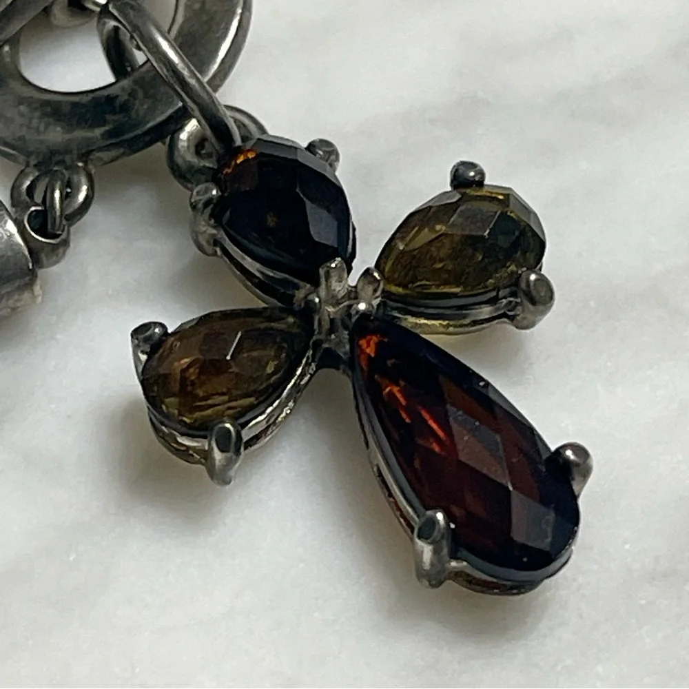 Smoky Topaz Cross Bracelet w/twisted green silk cord & .925 silver toggle clasp - Picture 4 of 8